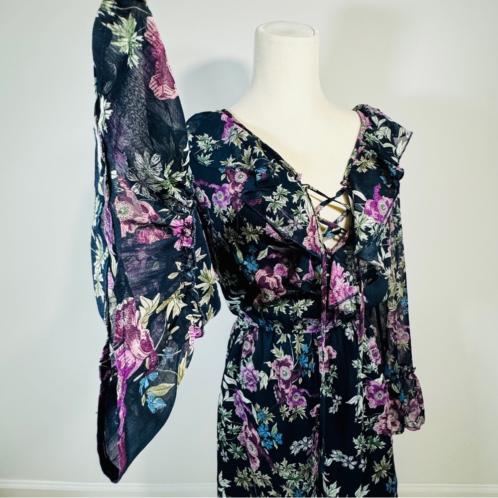 Xhilaration Floral Lace-Up Romper - Black and Purple - Picture 6 of 15